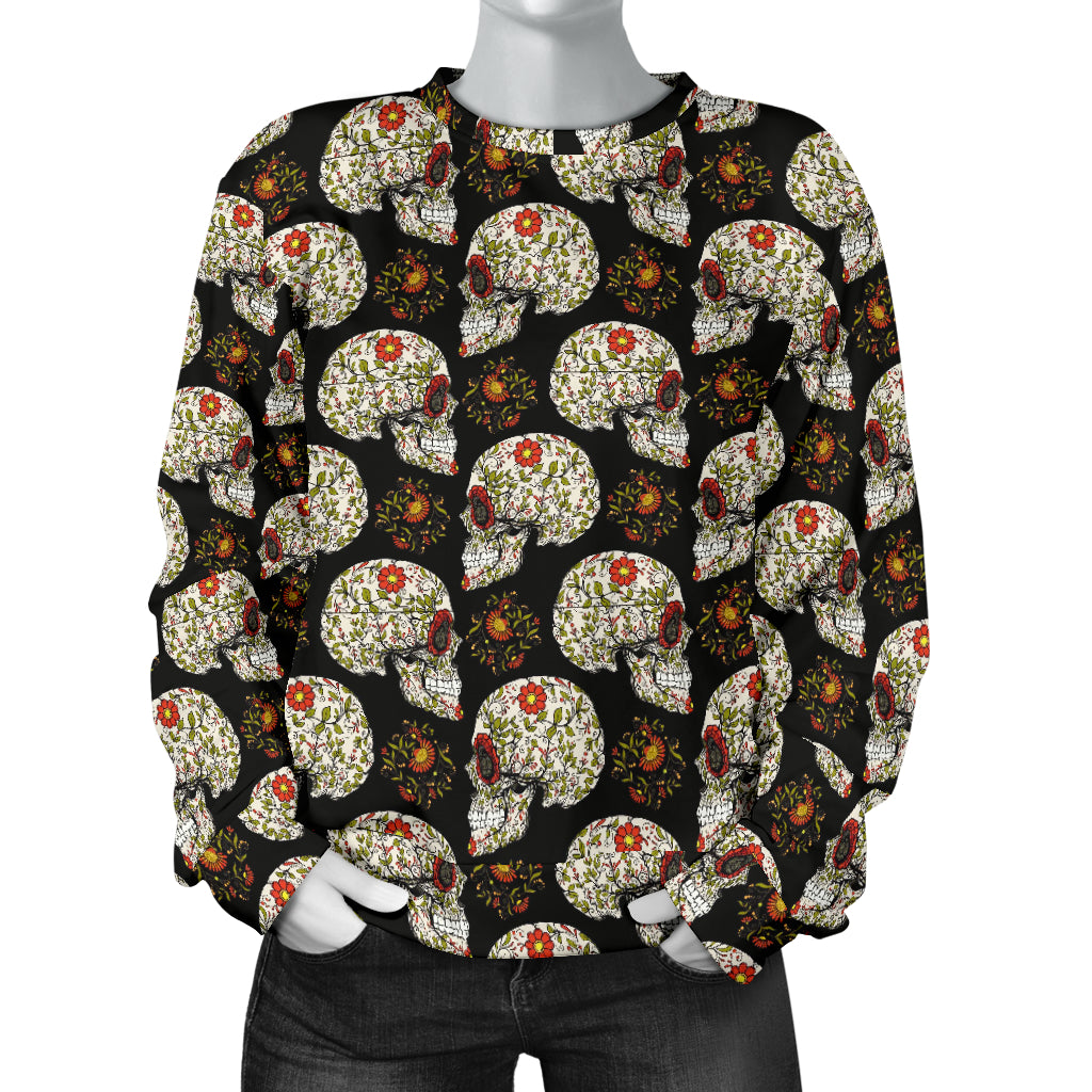 Sugar Skull Flower Design Themed Print Women Long Sleeve Sweatshirt