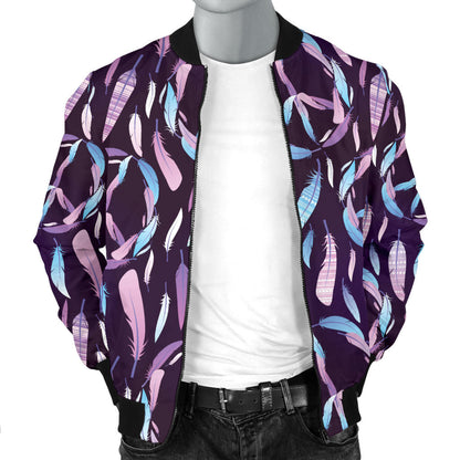 Peace Sign Feather Design Print Men Bomber Jacket