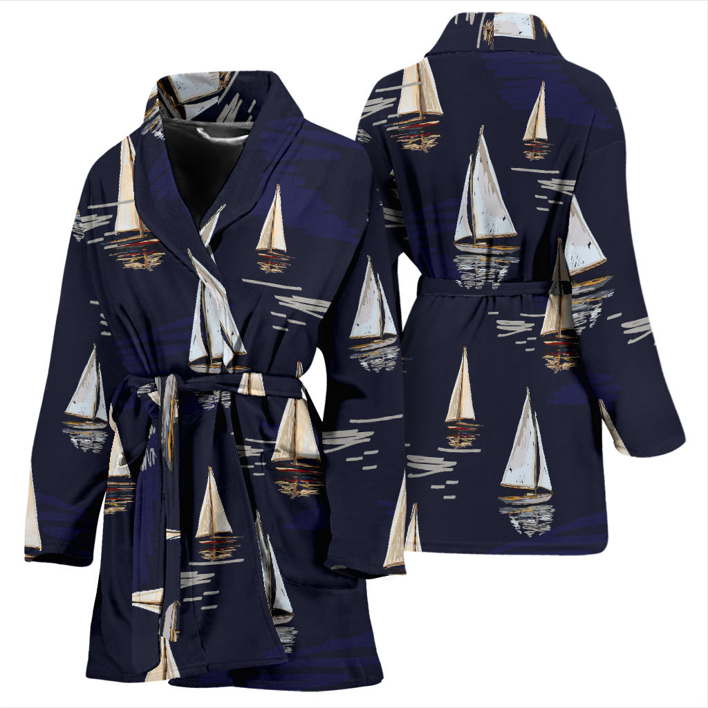 Sailing Ships Pattern Print Design A05 Women Bathrobe
