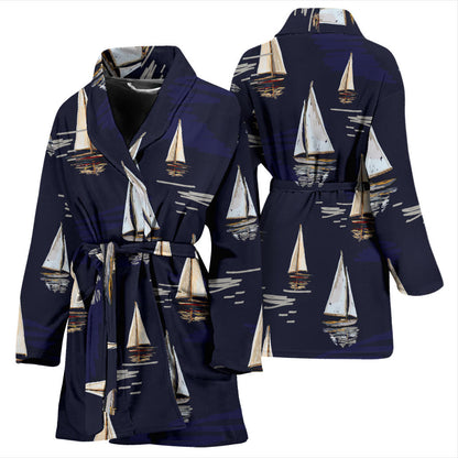 Sailing Ships Pattern Print Design A05 Women Bathrobe