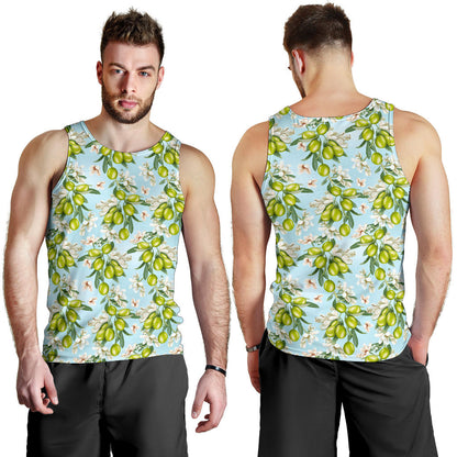 Elegant Olive Floral Print Men Tank Top