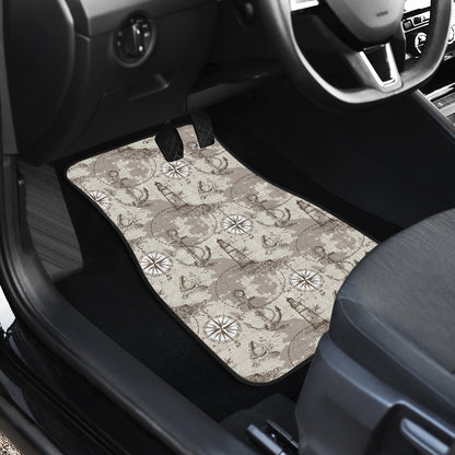 Nautical Map Design Themed Print Car Floor Mats Front Back