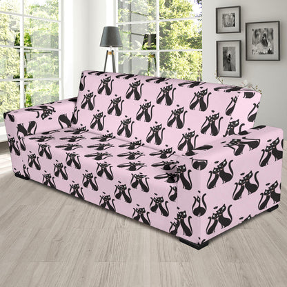 Black Cat Pattern Print Design 01 Sofa Slipcover