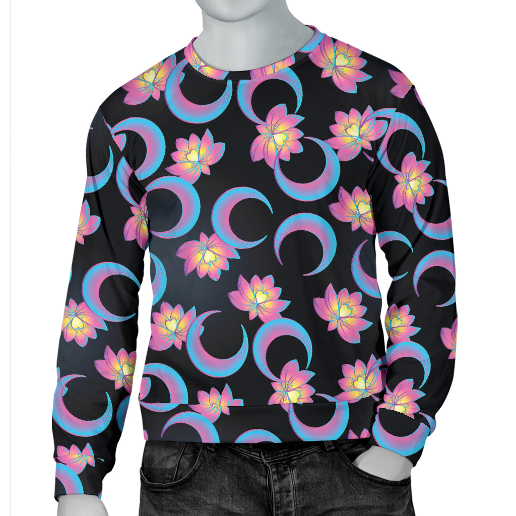 Lotus with Moon Pink Print Themed Men Long Sleeve Sweatshirt
