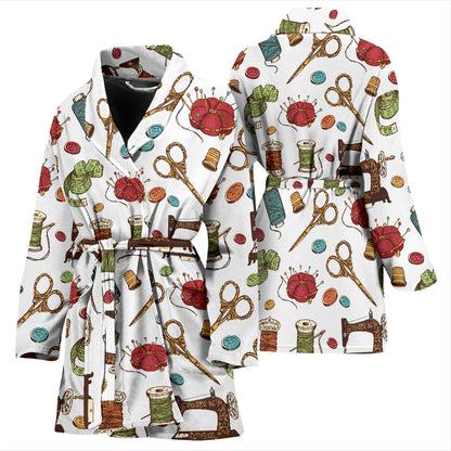 Sewing Equipment Print Design LKS304 Women Bathrobe