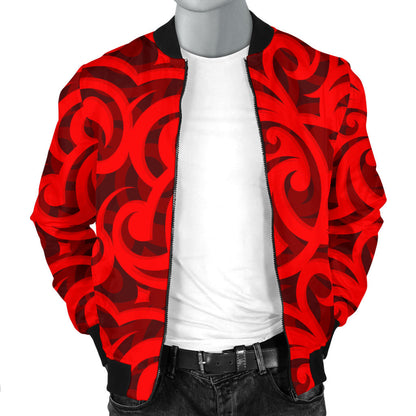 Maori Red Themed Design Print Men Bomber Jacket