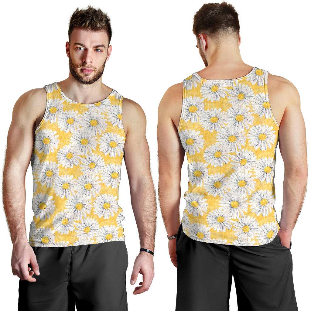 Daisy Yellow Watercolor Print Pattern Men Tank Top