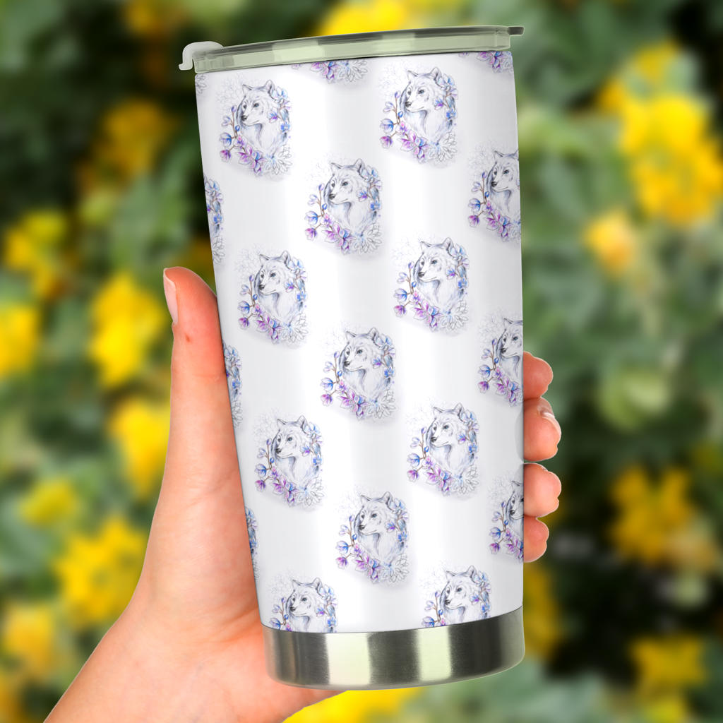 Wolf with Flower Print Design Tumbler