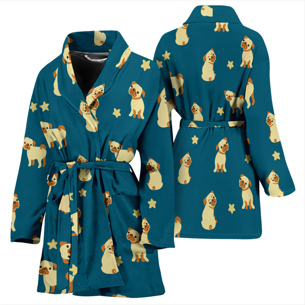 Pug Pattern Print Design A06 Women Bathrobe