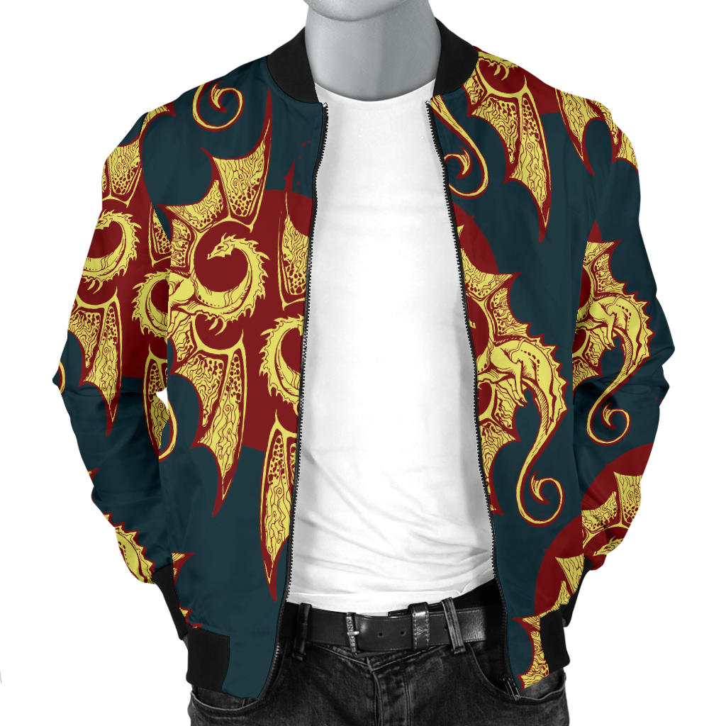Dragons Gold Design Pattern Men Bomber Jacket