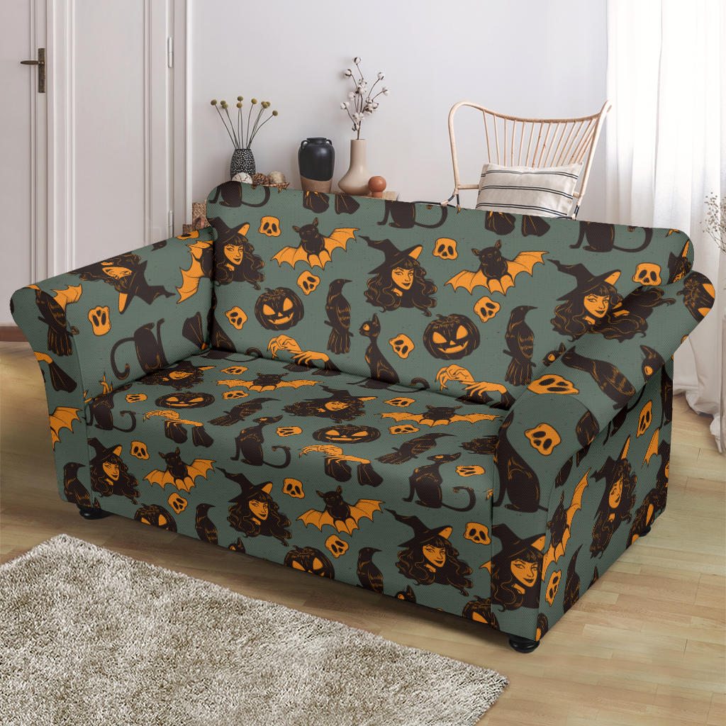 Witch Bat Halloween Print Design LKS305 Loveseat Couch Slipcover