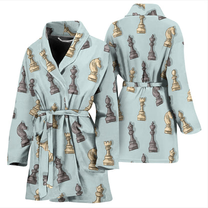 Chess Pattern Print Design 02 Women Bathrobe
