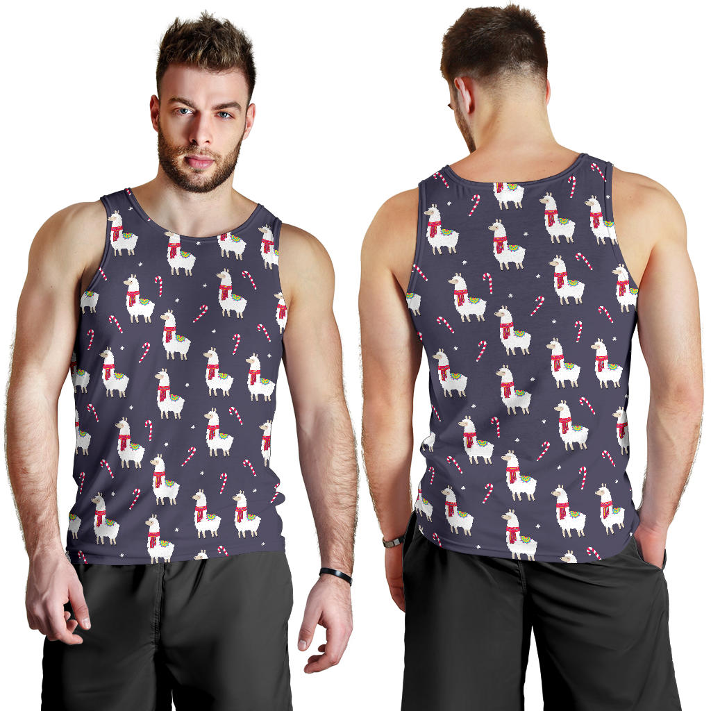 Llama with Candy Cane Themed Print Men Tank Top