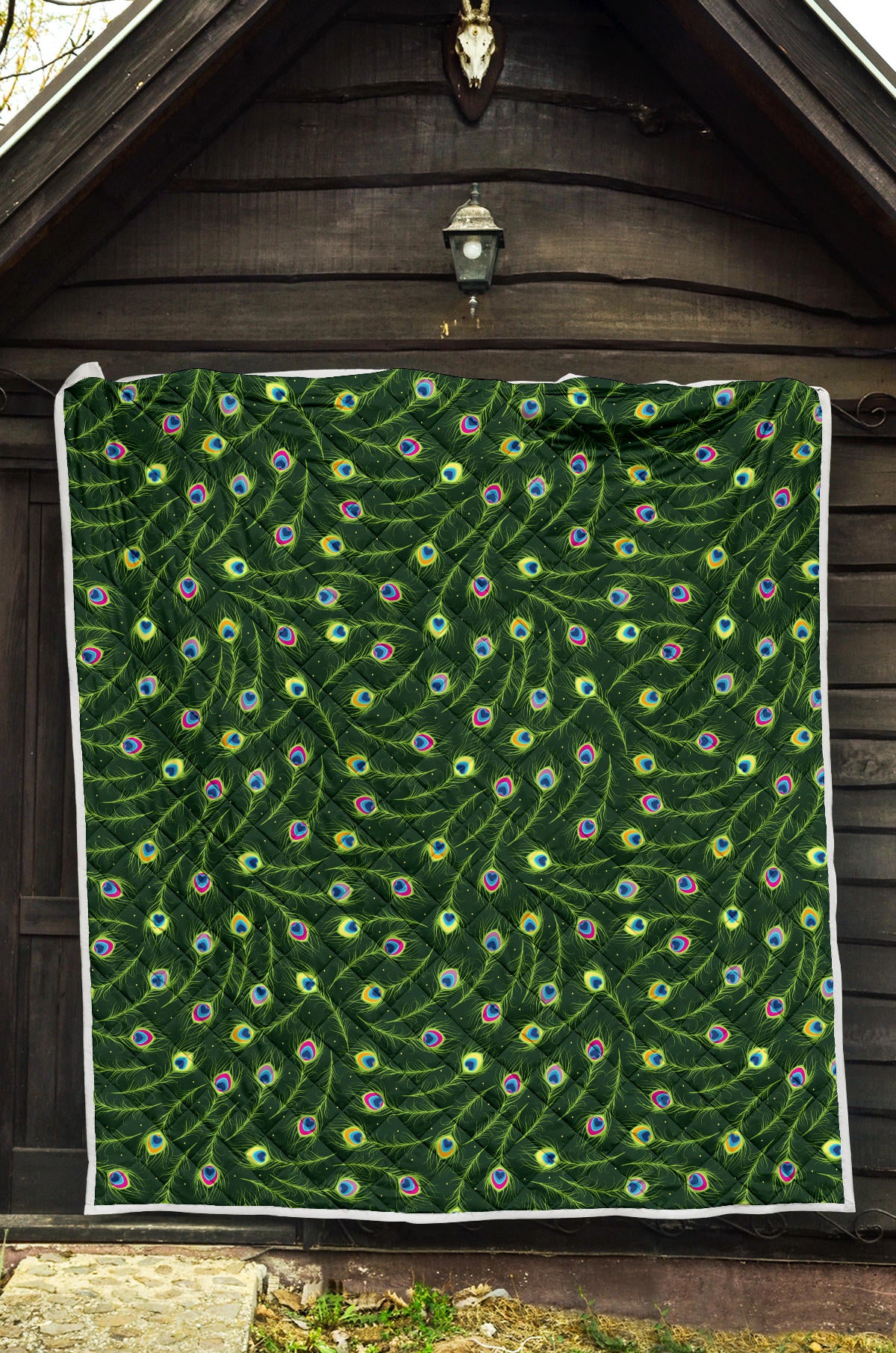 Peacock Feather Green Design Print Quilt Bedspread