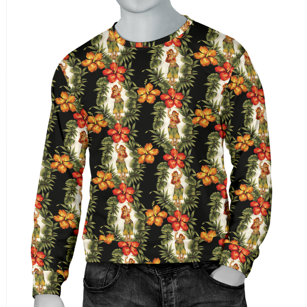 Hawaiian Flower Hula Hibiscus Print Men Long Sleeve Sweatshirt