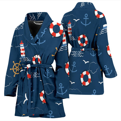 Nautical Pattern Print Design A06 Women Bathrobe