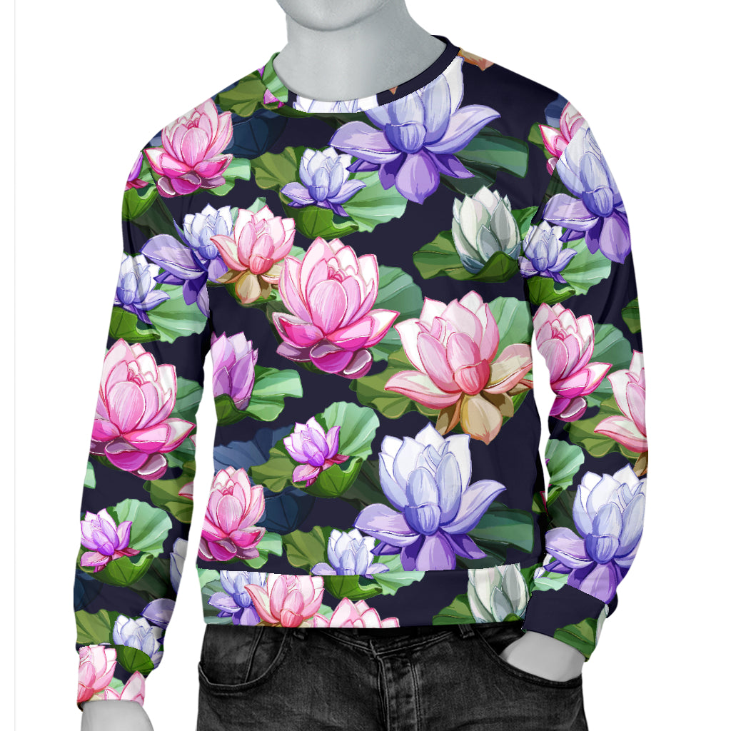 Lotus Flower Print Design Men Long Sleeve Sweatshirt