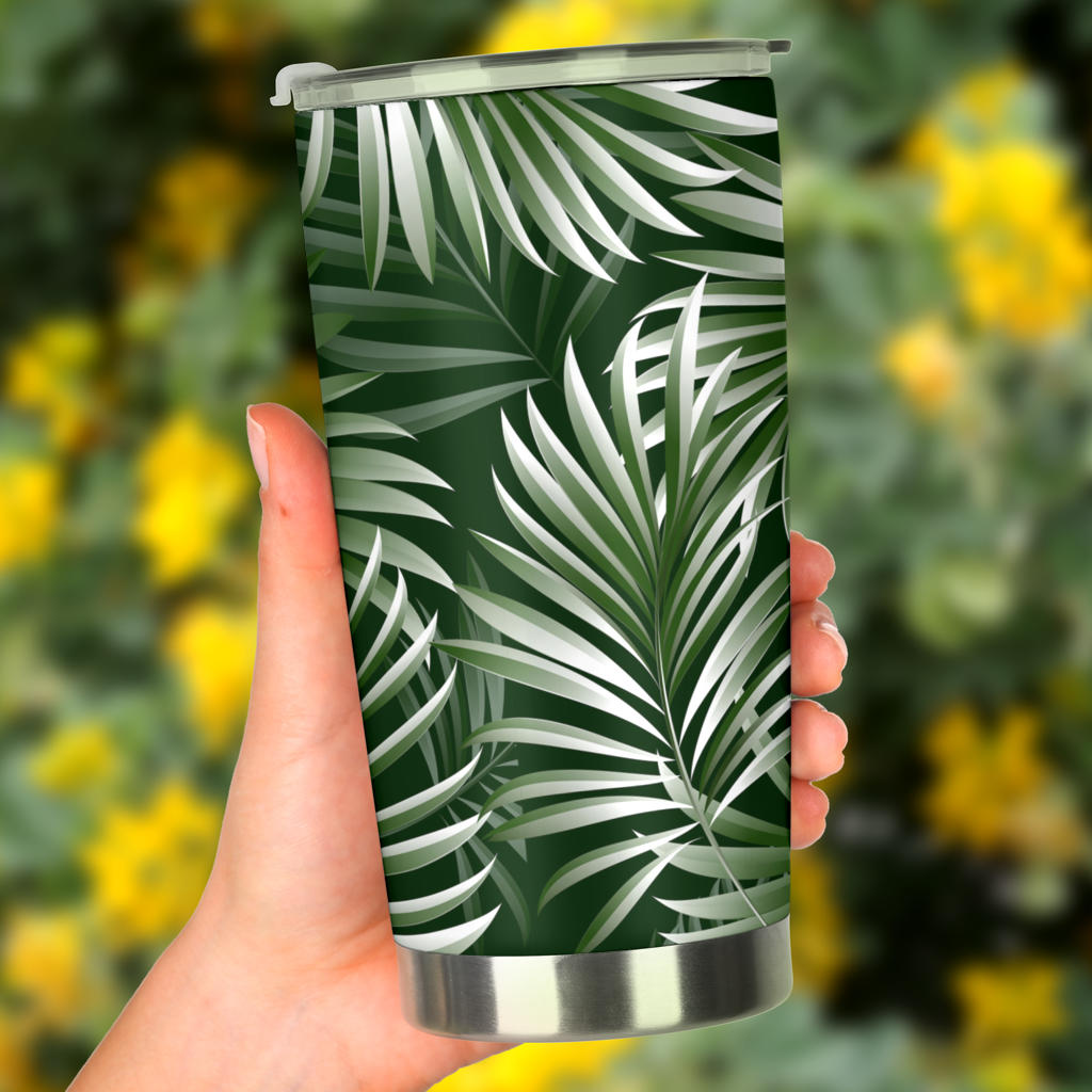 White Green Tropical Palm Leaves Tumbler