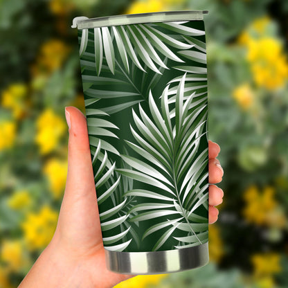 White Green Tropical Palm Leaves Tumbler