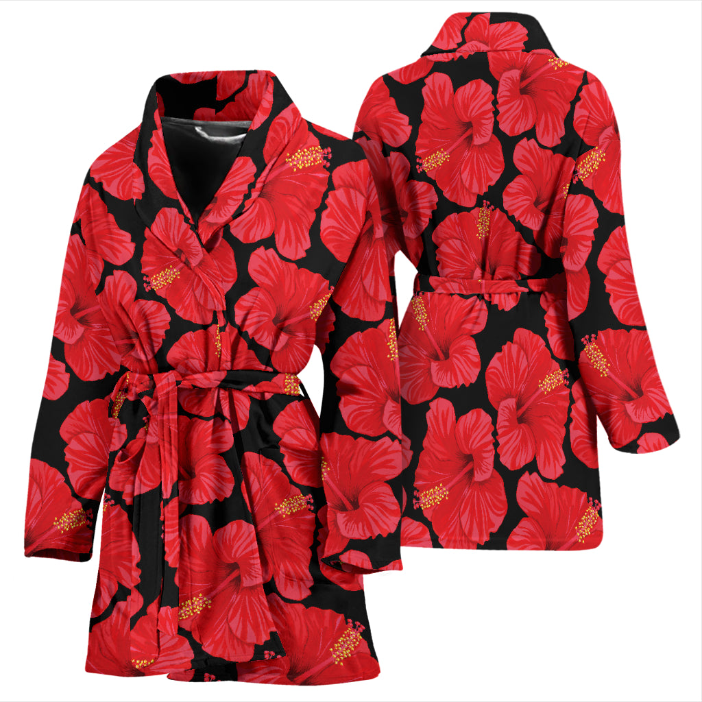 Hibiscus Red Pattern Print Design LKS306 Women Bathrobe