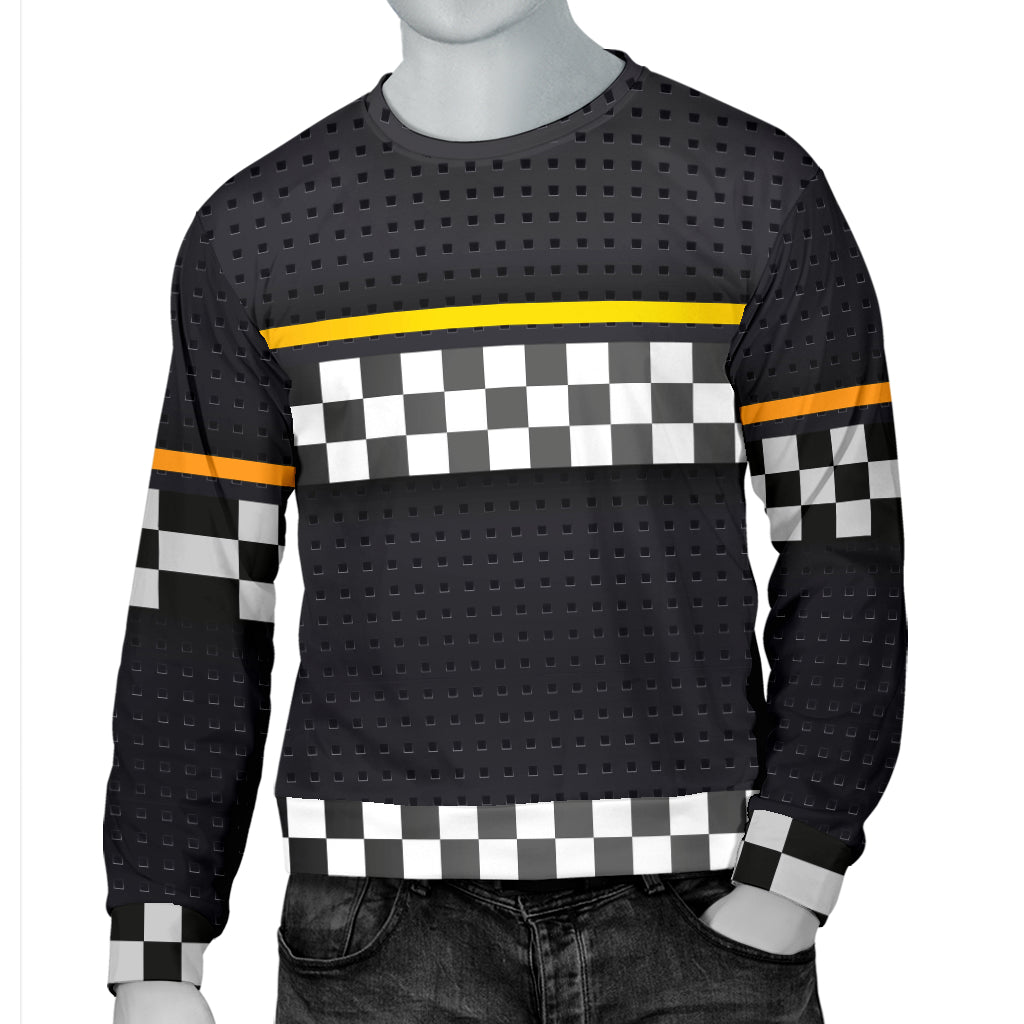 Checkered Flag Yellow Line Style Men Long Sleeve Sweatshirt