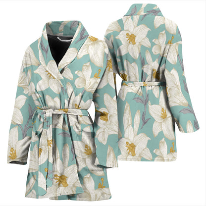 Lily Pattern Print Design 02 Women Bathrobe