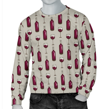Wine Bottle Pattern Print Men Long Sleeve Sweatshirt