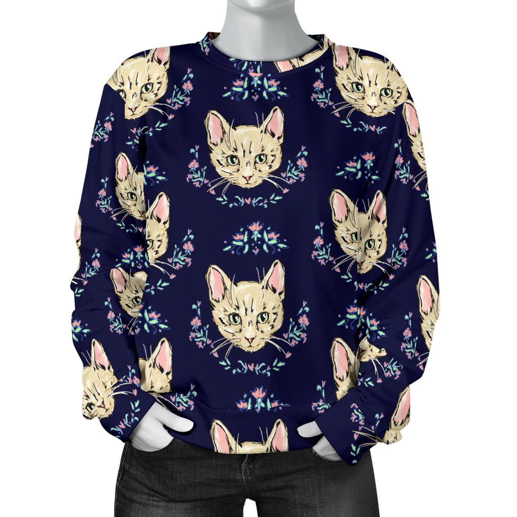 Cat Head with flower Print Pattern Women Long Sleeve Sweatshirt