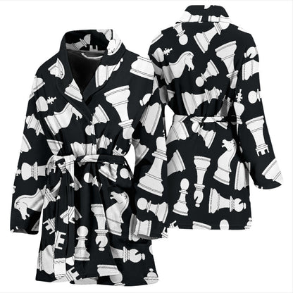 Chess Pattern Print Design 01 Women Bathrobe