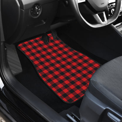 Red Black Buffalo Tartan Plaid Pattern Car Floor Mats Front Back