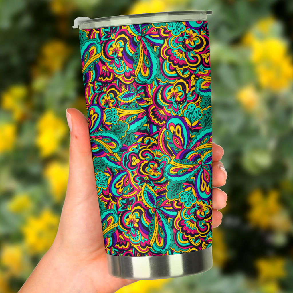 Psychedelic Trippy Floral Design Tumbler