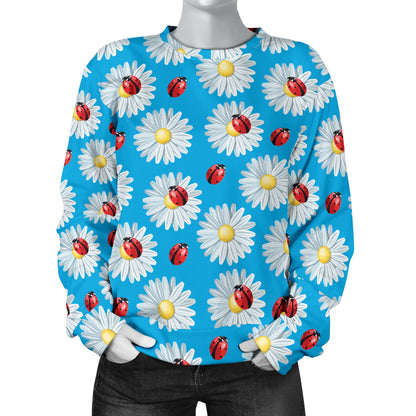 Ladybug with Daisy Themed Print Pattern Women Long Sleeve Sweatshirt