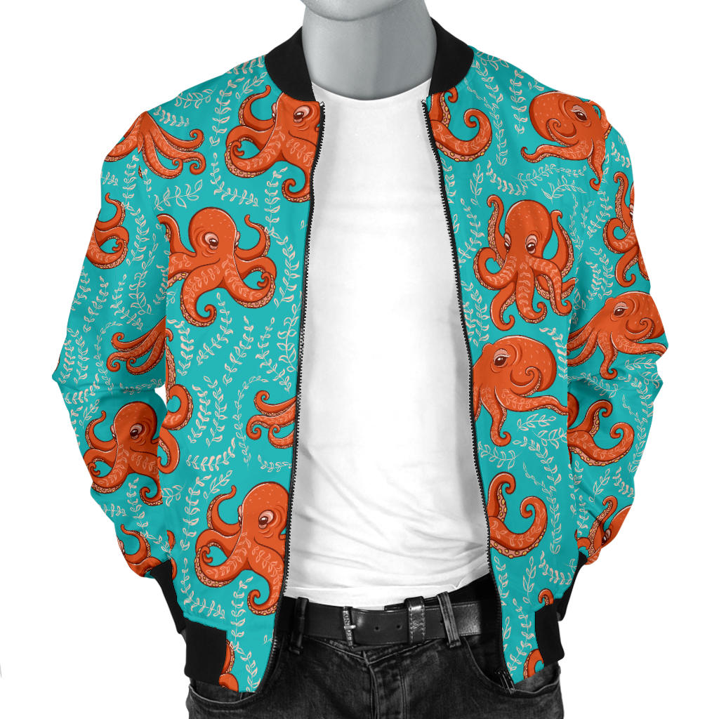 Octopus Cartoon Design Print Themed Men Bomber Jacket