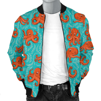 Octopus Cartoon Design Print Themed Men Bomber Jacket