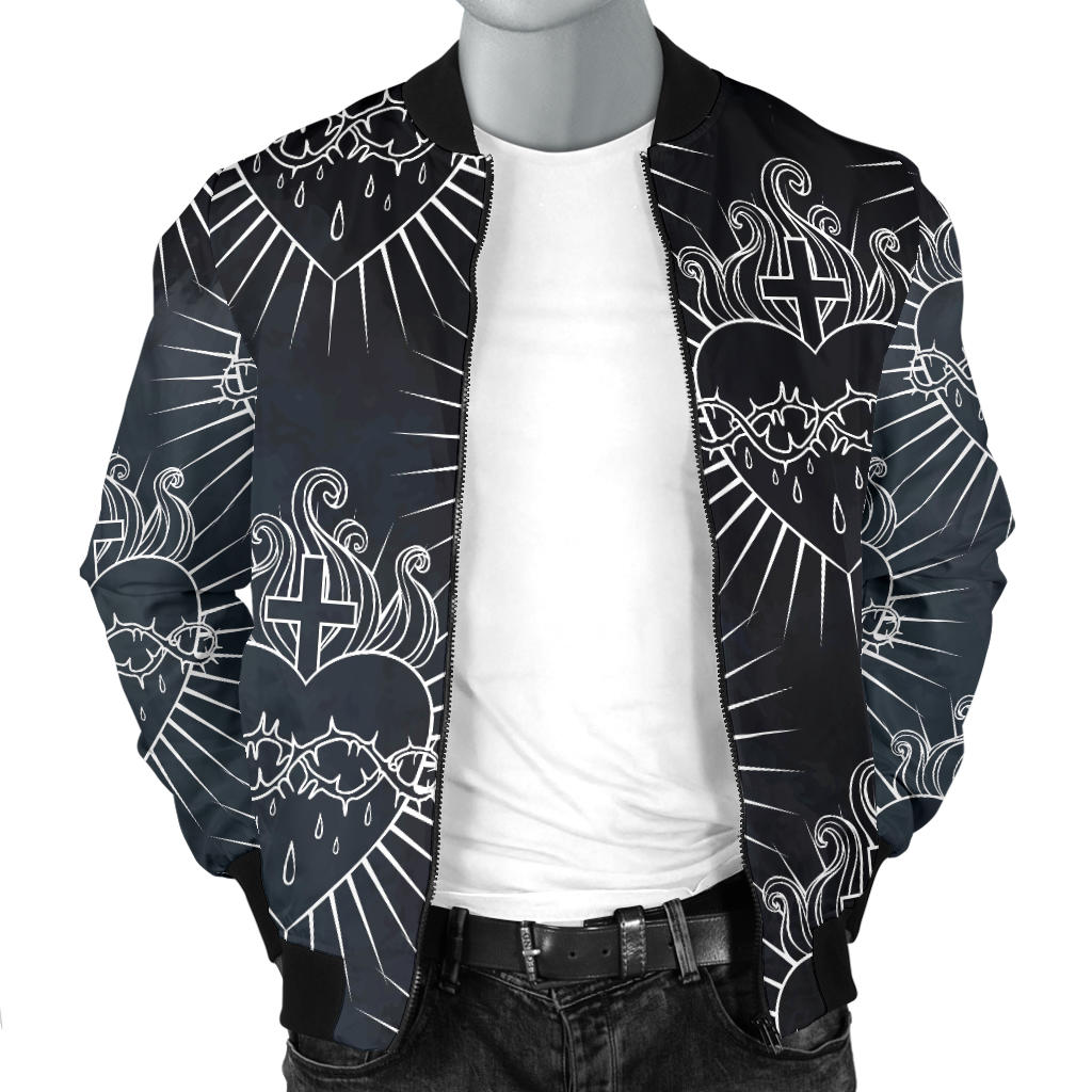Christian Heart Tattoo Style Men Bomber Jacket
