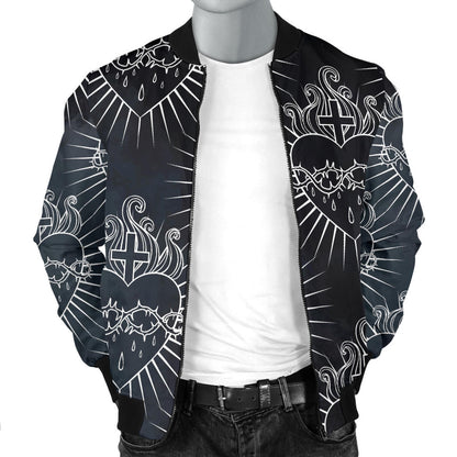 Christian Heart Tattoo Style Men Bomber Jacket