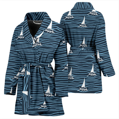 Sailboat Print Design LKS303 Women Bathrobe