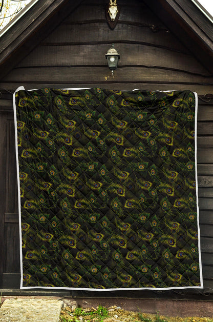 Peacock Feather Pattern Design Print Quilt Bedspread