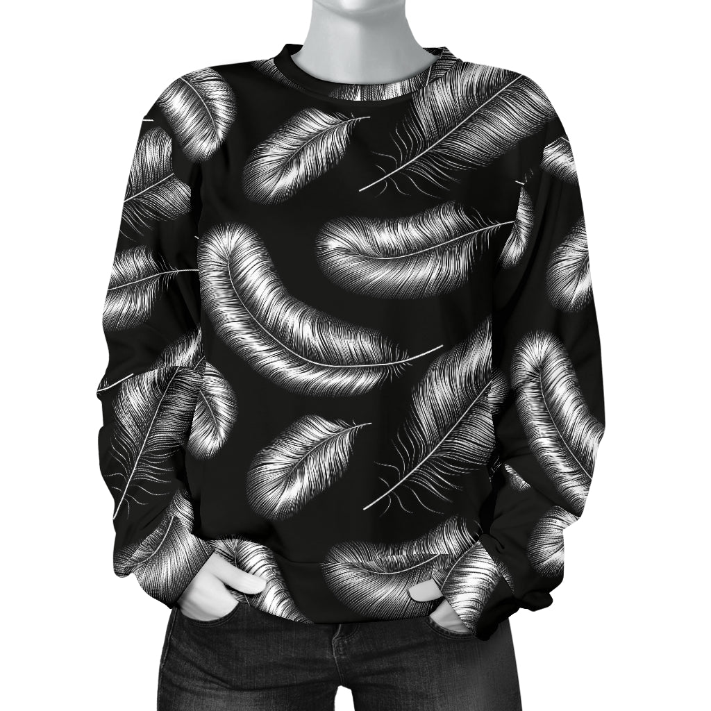 Feather Black White Design Print Women Long Sleeve Sweatshirt