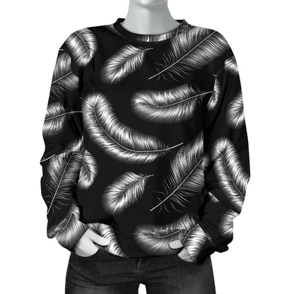 Feather Black White Design Print Women Long Sleeve Sweatshirt
