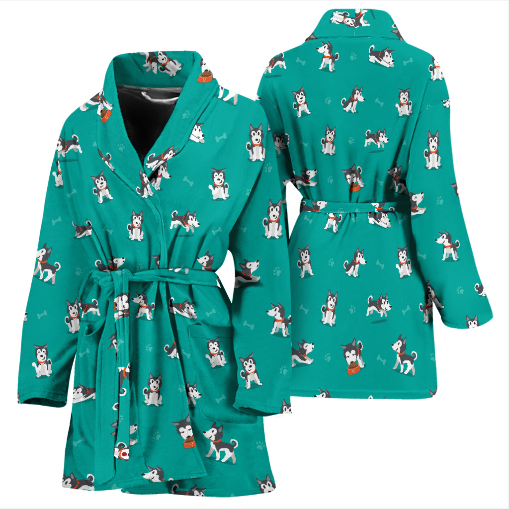 Siberian Huskies Print Design LKS303 Women Bathrobe