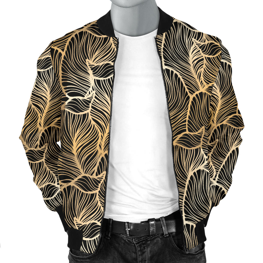 Elegant Gold leaf Print Men Bomber Jacket