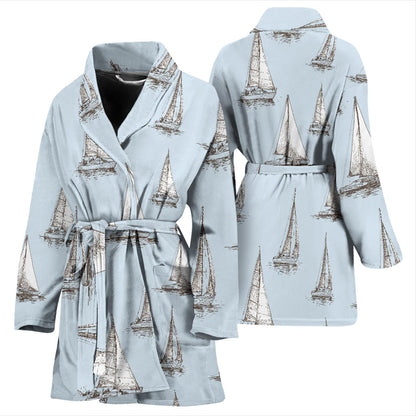 Sailing Ships Pattern Print Design A01 Women Bathrobe
