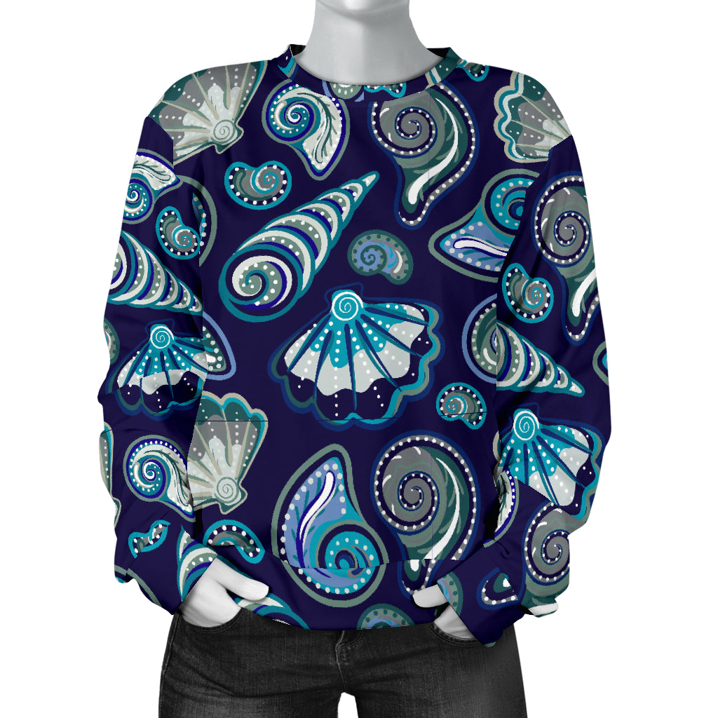 Beach Seashell Blue Print Women Long Sleeve Sweatshirt