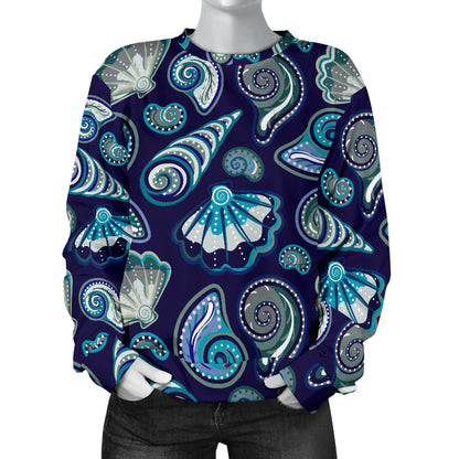 Beach Seashell Blue Print Women Long Sleeve Sweatshirt