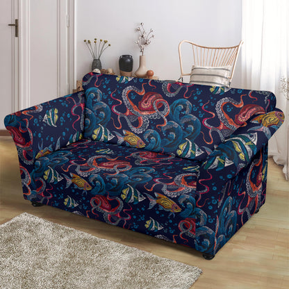 Underwater Giant Squid Print Design LKS302 Loveseat Couch Slipcover