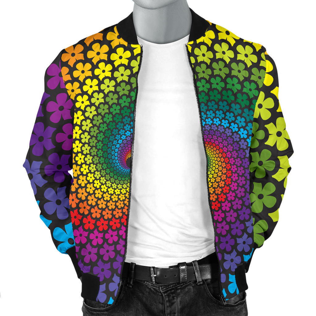 Flower Power Rainbow Spiral Print Men Bomber Jacket