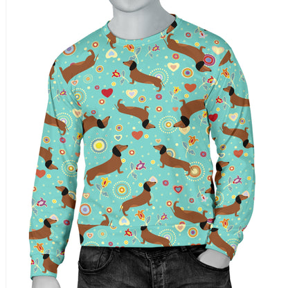 Dachshund with Floral Print Pattern Men Long Sleeve Sweatshirt