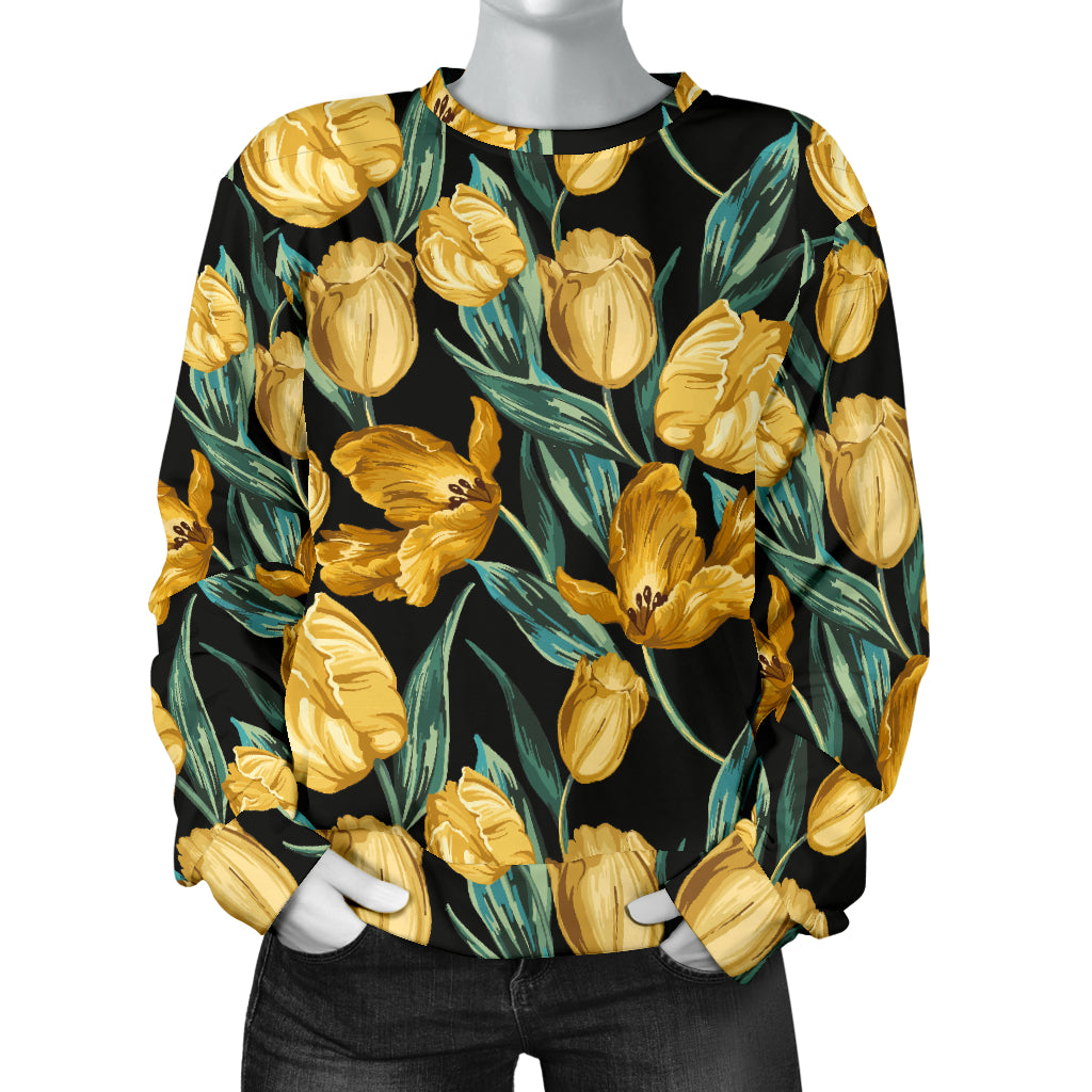 Elegant Yellow Tulip Print Women Long Sleeve Sweatshirt