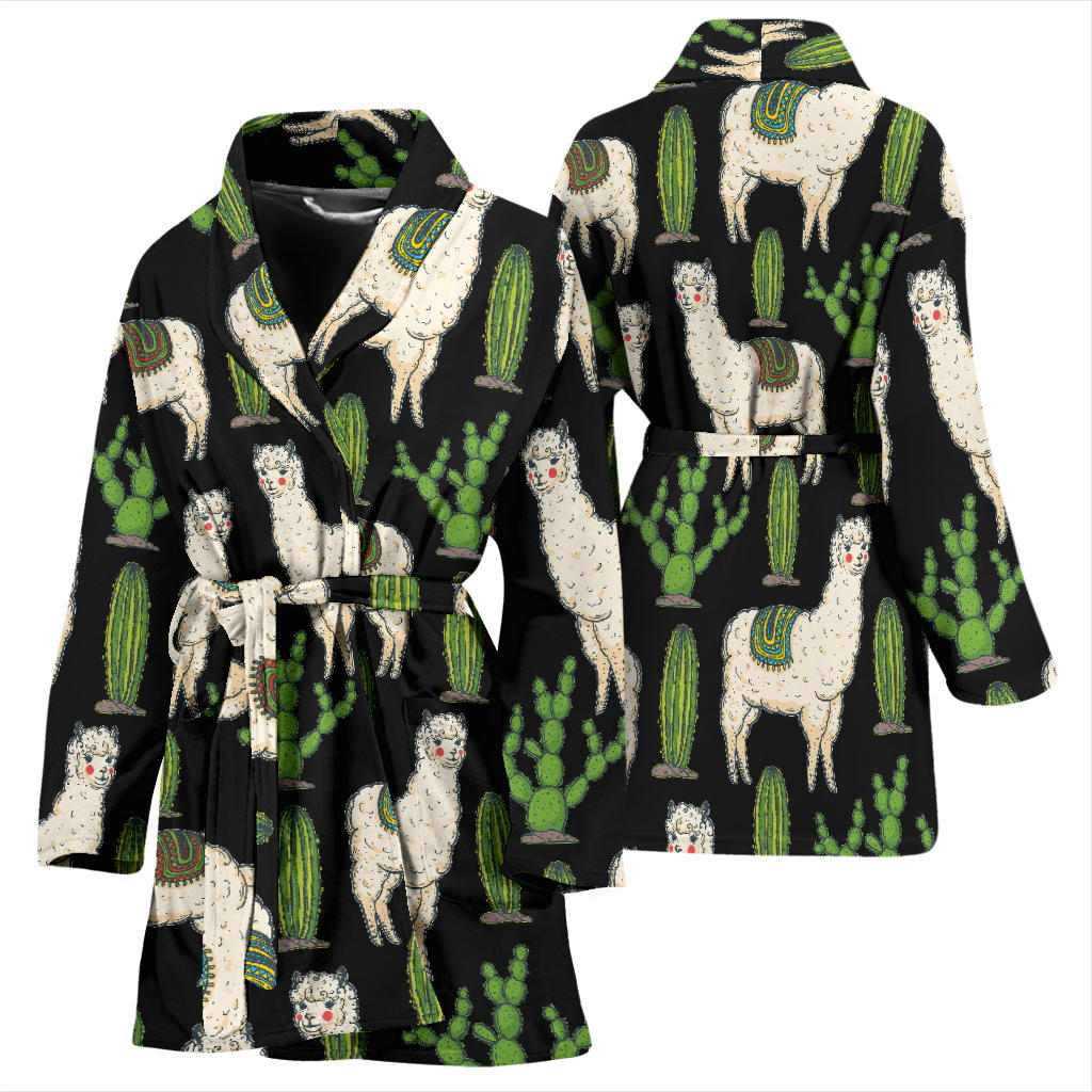 Llama Cactus Pattern Print Design 011 Women Bathrobe
